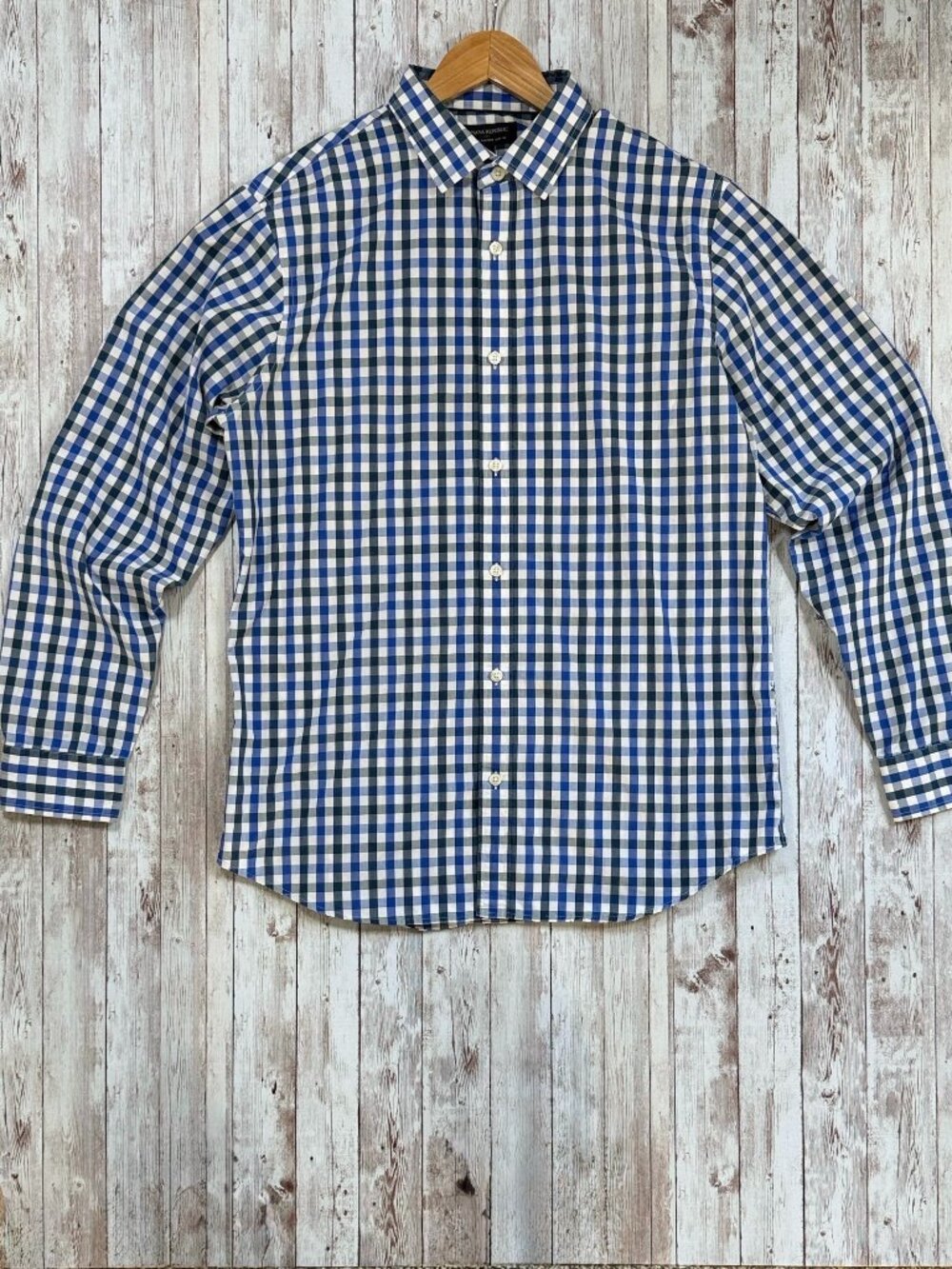 Banana Republic Men's Tailored Slim Fit Shirt sz Large Non-Iron Plaid Blue Black